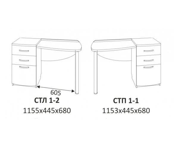 схема с размерами столов-трюмо ст 1-2 и 1-1 планета луна