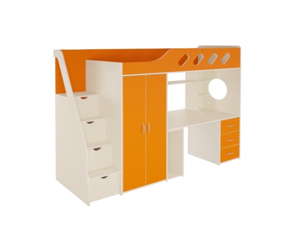 кровать чердак Орбита 21 дуб кремона/оранж
