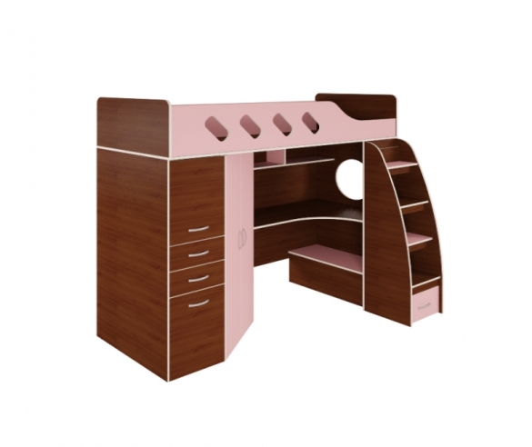 купить кровать чердак Орбита 22 итальянский орех - розовый