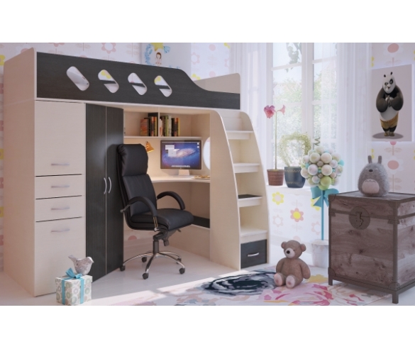 купить кровать чердак с рабочей зоной Орбита 22 дуб кремона - венге