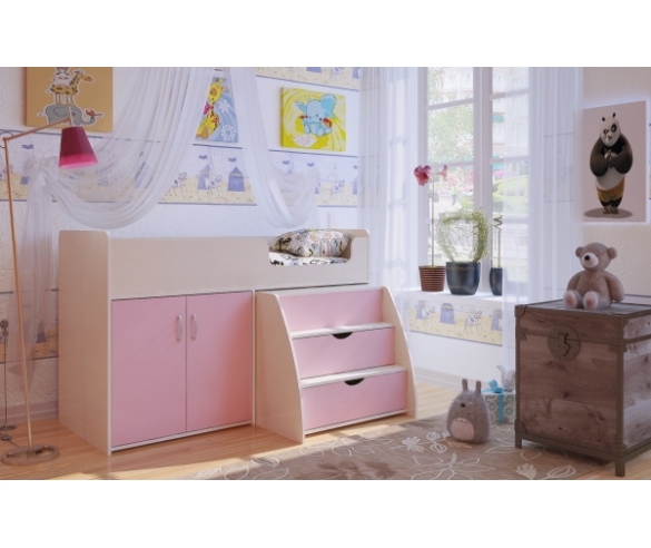 кровать чердак для девочек Орбита 23 дуб кремона - розовый