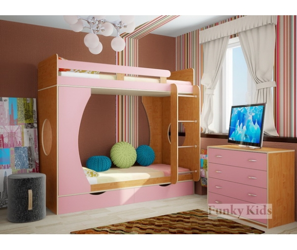 Кровать для двоих девочек Фанки -2 - корпус ольха / фасад розовый