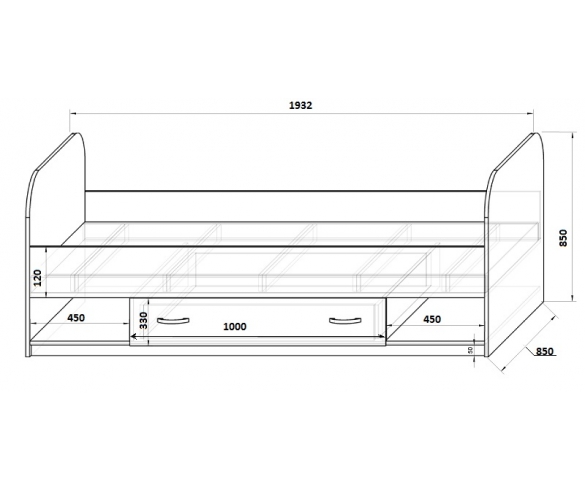 Кровать Фанки Кидз - 11 схема с размерами