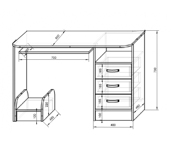 Стол письменный Фанки Кидз 13 / 1 СВ схема с размерами