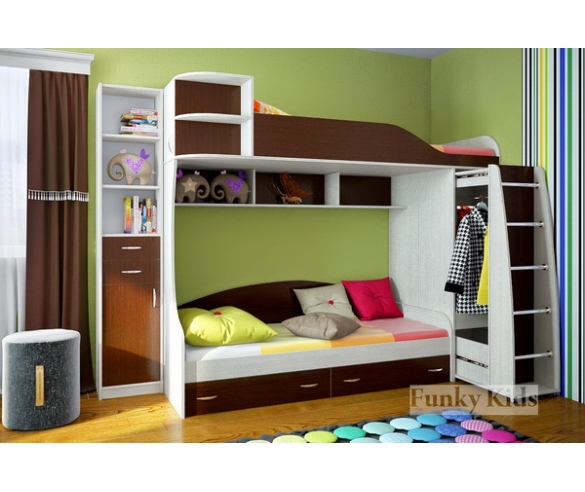 Двухъярусная кровать Фанки Кидз - 12 корпус сосна лоредо / фасад венге