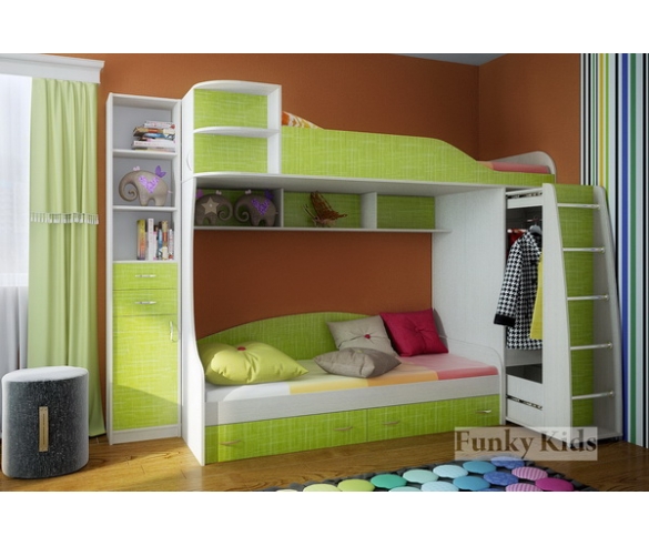 Двухъярусная кровать Фанки Кидз - 12 корпус сосна лоредо / фасад текстиль