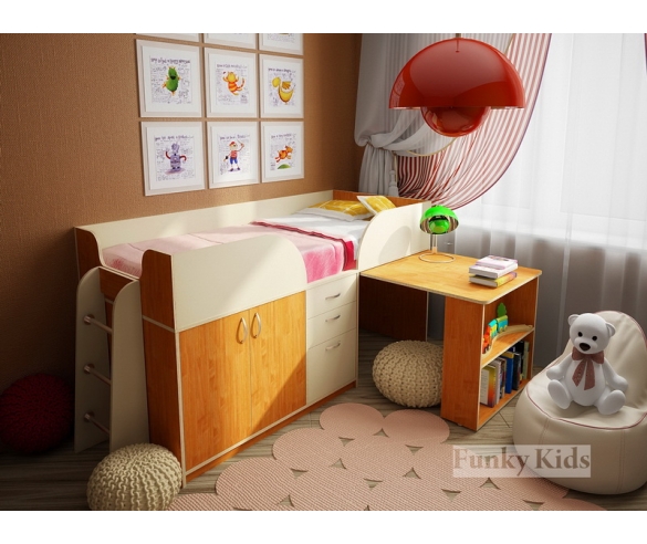 Кровать чердак Фанки Кидз - 10 корпус ольха / фасад ваниль