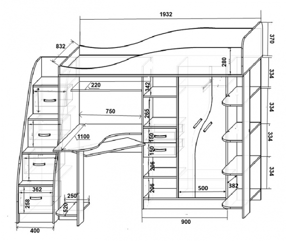 Кровать чердак Фанки Кидз - 15 схема