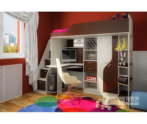 Кровать чердак Фанки Кидз - 15 корпус сосна лоредо / фасад венге