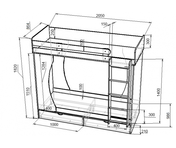 Двухъярусная кровать Фанки Кидз -2 размеры 