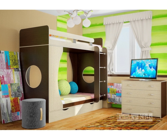 Двухъярусная кровать Фанки Кидз -2 корпус венге / фасад дуб кремона