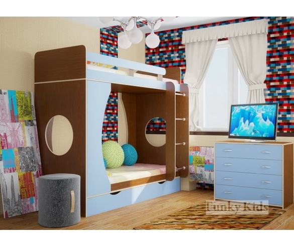 Двухъярусная кровать Фанки Кидз -2 корпус орех / фасад голубой