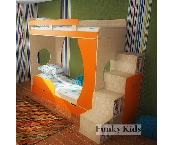 Двухъярусная кровать Фанки Кидз 2 для детей, дуб кремона / оранжевый 