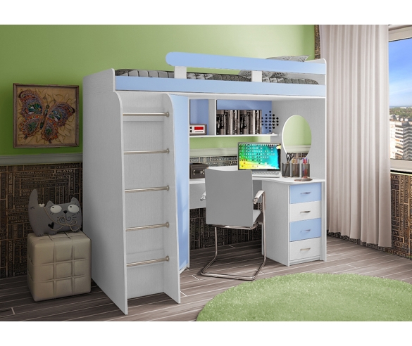 Детская кровать-чердак Фанки Кидз 3 в белом корпусе