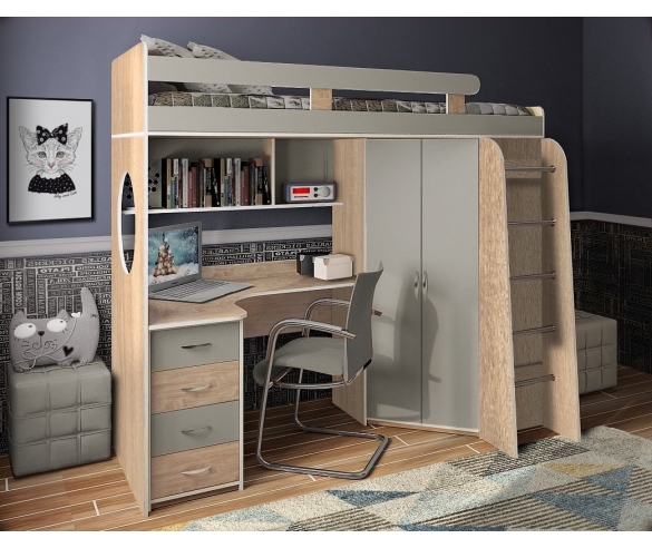 Кровать чердак Фанки Кидз 3 Бардолино/Серый