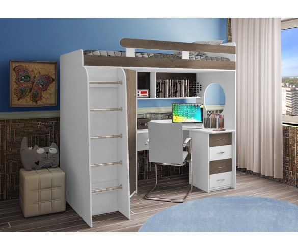 Кровать чердак Фанки Кидз 3 Белый/Венге