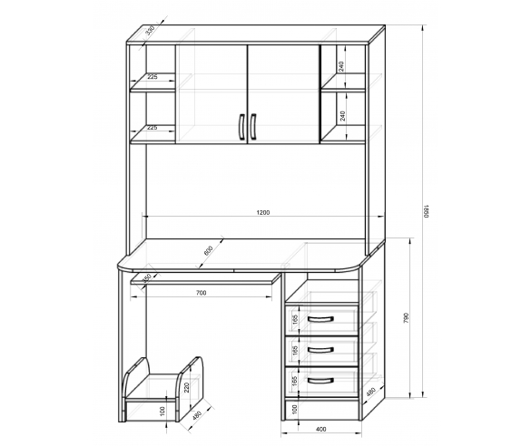 Модульная мебель Фанки Кидз - 17 схема с размерами