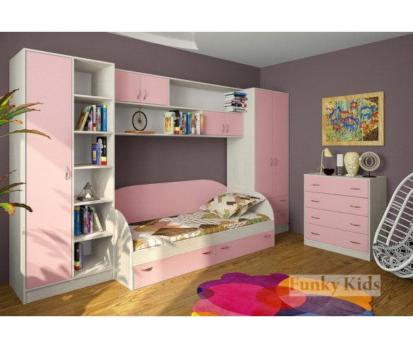 Модульная мебель Фанки Кидз - 17 корпус сосна лоредо / фасад розовый
