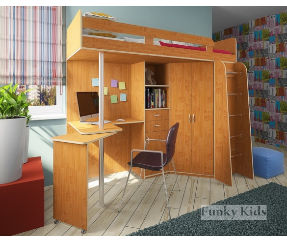 Кровать чердак Фанки Кидз -1 Лайт (корпус ольха / фасад ольха)