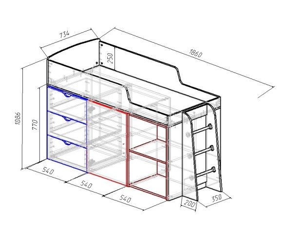 Кровать чердак ФЫанки Кидз 14 схема с размерами