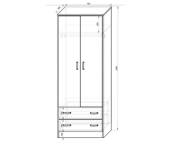 Модульная мебель Фанки Кидз - шкаф двухдверный 13/3СВ схема с размерами