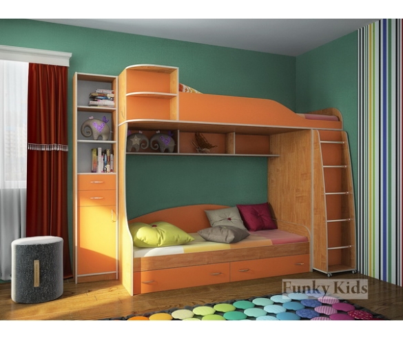 Двухъярусная кровать Фанки Кидз 12, корпус ольха / фасад оранжевый