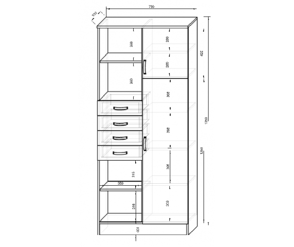 Стеллаж Фанки Кидз - 11 схема с размерами