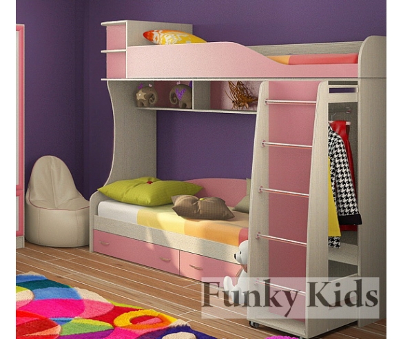 Двухъярусная кровать Фанки Кидз 12, корпус сосна лоредо / фасад розовый