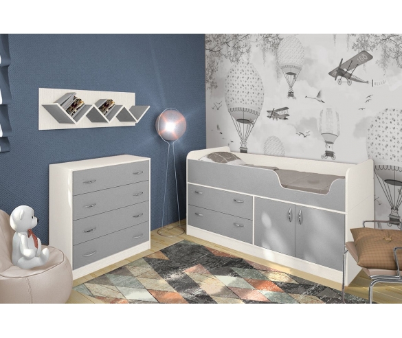 Кровать Фанки 9 с мебелью Фанки Кидз Белый/Серый