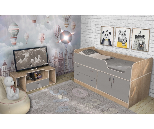 Кровать Фанки 9 с мебелью Фанки Кидз Бардолино/Серый