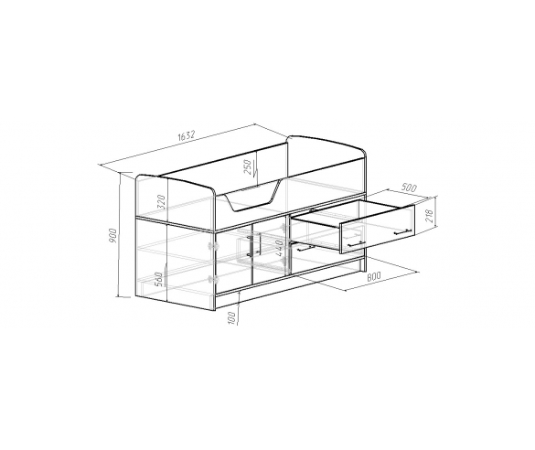 Низкая кровать Фанки Кидз 9 - схема с размерами