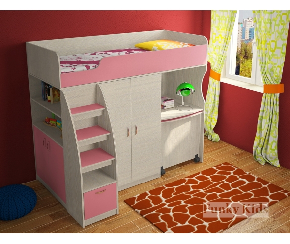 Детская кровать Фанки Кидз 18, корпус сосна лоредо, фасад розовый