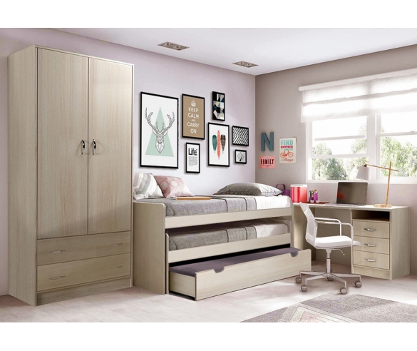Кровать-чердак Фанки Кидз 8 + письменный стол + двухдверный шкаф-гардероб 