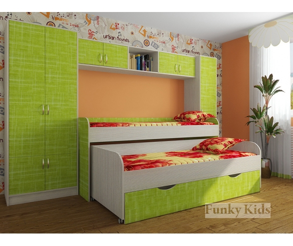 Кровать для двоих детей Фанки-8 + Модули СВ (шкаф 13/2 + мост 13/50 + шкаф 13/10)
