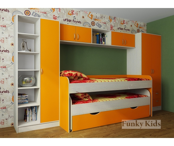 Двухъярусная кровать Фанки 8 + стеллаж 13/4СВ + мост 13/50СВ + шкаф 13/3СВ