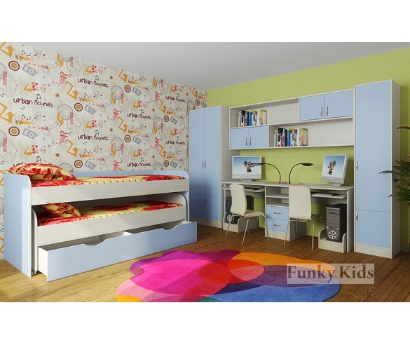 Двухъярусная низкая кровать Фанки Кидз-8 с выдвижным ящиком