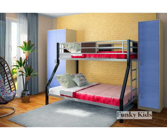 Готовая детская комната с металлической кроватью и шкафами, дуб кремона / голубой