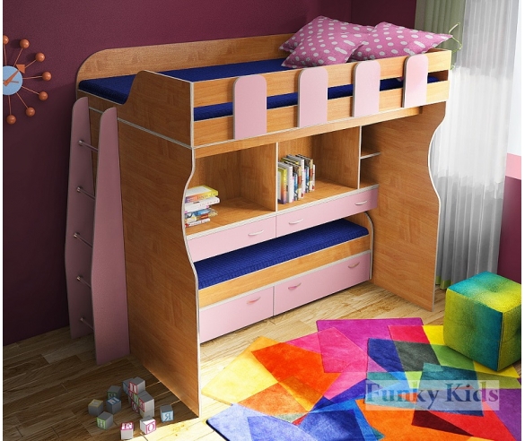 купить недорогую детскую кровать для двоих детей Фанки Кидз со склада в Москве