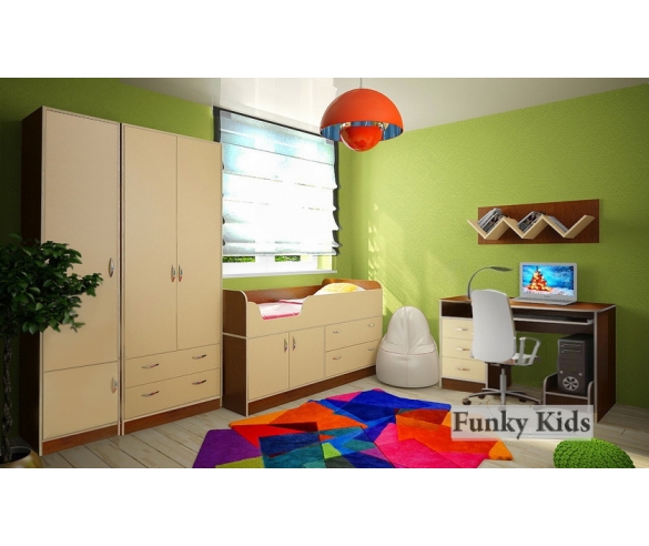 Готовая комната Фанки Кидз для одного ребенка, цветовая гамма - орех / крем ваниль