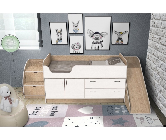 Детский комплект мебели с кроватью Фанки Кидз 9 Бардолино/Белый
