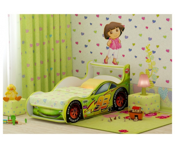 детская кровать машина молния плюс желтая