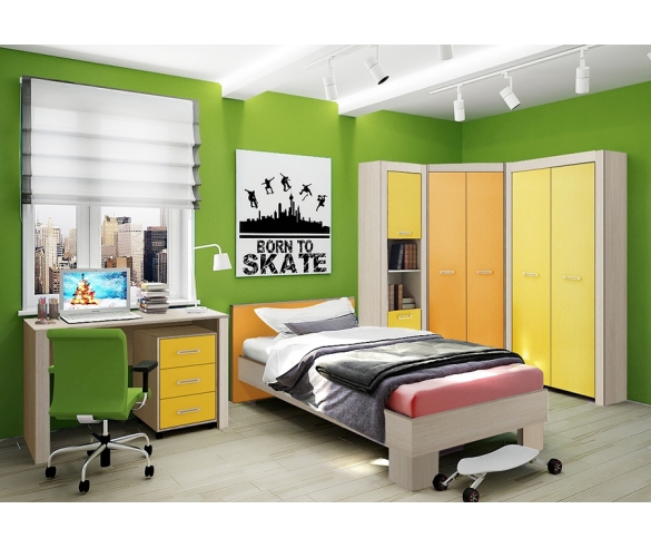 Мебель Фанки Тайм с яркими солнечными фасадами - готовая комната для детей и подростков  