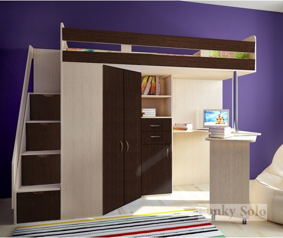 Детская кровать-чердак со спальным местом 200х80 см, Дуб кремона / Венге 