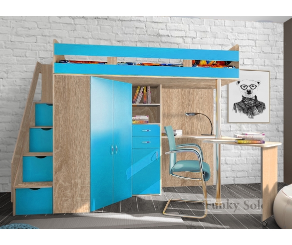 недорогая кровать чердак Фанки Соло 1 бордолино / голубой