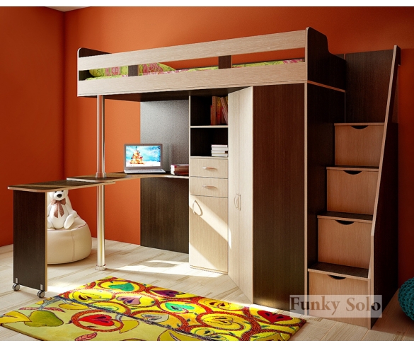 купить кровать чердак Фанки Соло 1 венге/дуб кремона