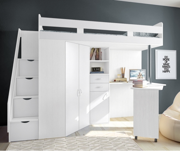 кровать чердак Фанки Соло 1 белый