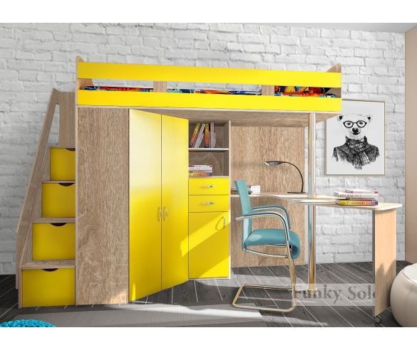 детская кровать чердак Фанки Соло 1 бордолино / желтый