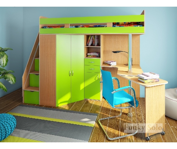детская кровать чердак Фанки Соло 1 бук / лайм