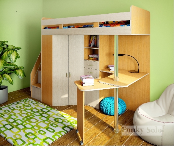 детская кровать чердак Фанки Соло 1 бук / дуб кремона