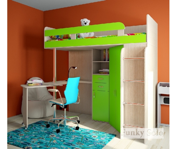 Детская кровать чердак Фанки Соло 2 дуб кремона / лайм